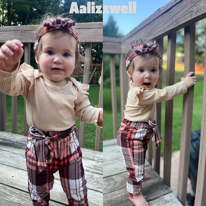 Aalizzwell Preemie Newborn Infant Baby Girls Clothes Ribbed Romper Bodysuit Pants Set Fall Winter Outfits