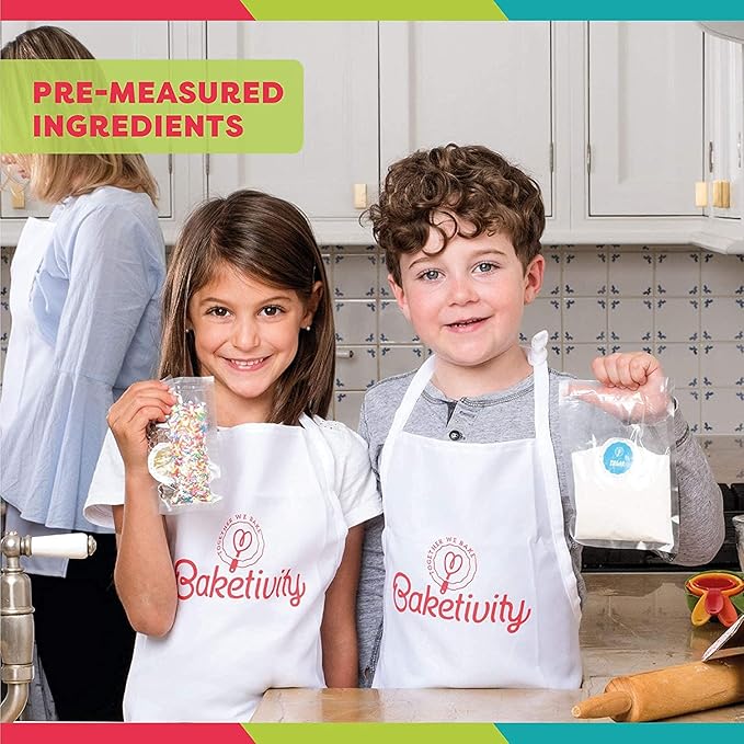 Baketivity Kids Baking Set, Meal Cooking Party Supply Kit for Teens, Real Fun Little Junior Chef Essential Kitchen Lessons, Includes Pre-Measured Ingredients (Baketivity Kit, Smores)