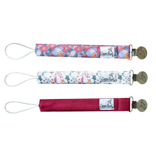 Copper Pearl Pacifier Clip 3-Pack: Premium Knit Binky Clips for Baby Girls and Boys - Stylish Stainless Steel Pacifier Holder Clip - Baby Pacifier Clips for No More Floor Drops - Ivy