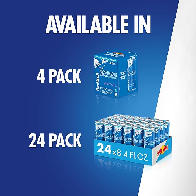 Red Bull Sea Blue Edition Sugar Free Energy Drink, Juneberry, 8.4 fl. oz., 6 x 4 Cans, Pack of 24 Cans, with 80mg Caffeine, Taurine & B Vitamins
