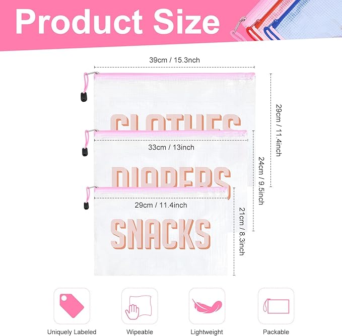 3pcs Hospital Bag Organizing Pouches for Labor and Delivery, Maternity Essentials Diaper Bag Organizer for Mom Travel - White,Medium