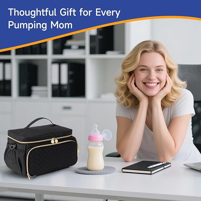 Breast Pump Bag Compatible with Spectra S1 and S2, Large Insulated Storage with Waterproof Mat, Travel & Work Portable Pump Carrying Case for Pumping Accessories, Black