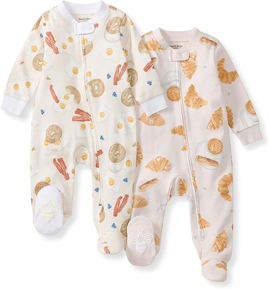 Burt's Bees Baby Baby Girls Pajamas, Zip Front Non-Slip Footed Sleeper Pjs, 100% Organic Cotton
