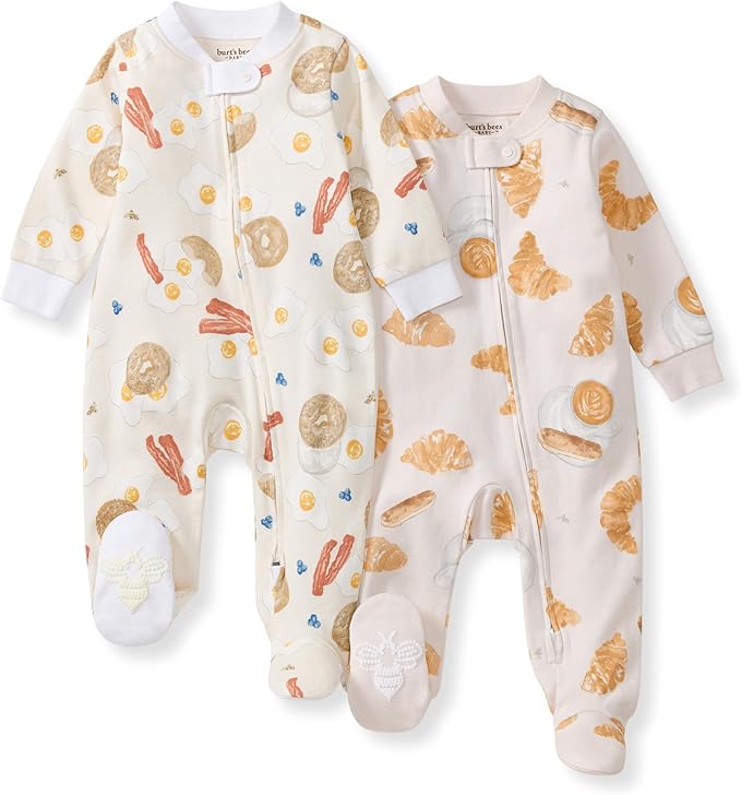 Burt's Bees Baby Baby Girls Pajamas, Zip Front Non-Slip Footed Sleeper Pjs, 100% Organic Cotton