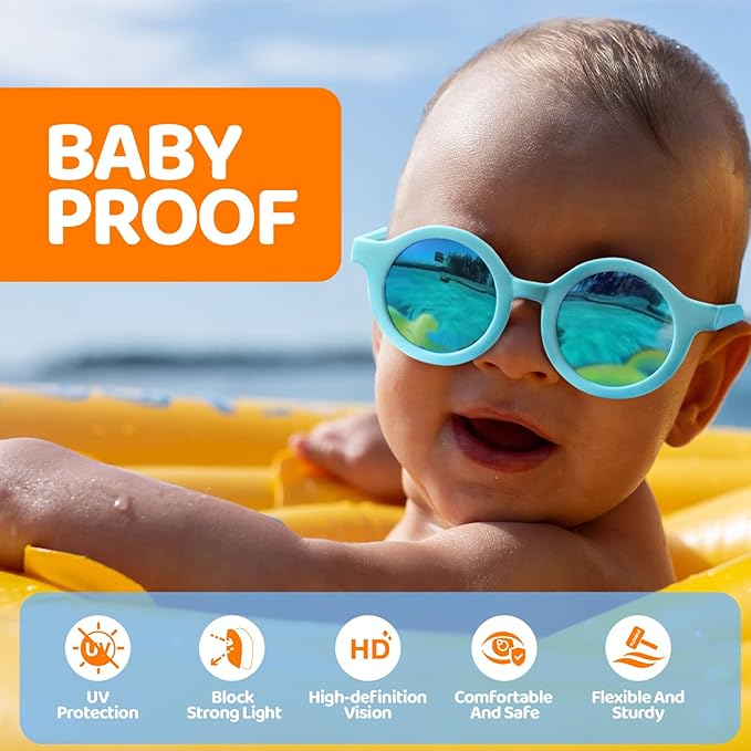RIVBOS Baby Wrap Polarized UV400 Sunglasses - Soft Frame with Secure Strap for Infant and Newborn (0-24 Months) RBK069