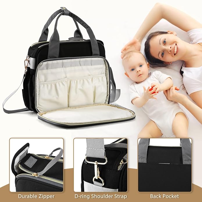Crossbody Small Diaper Bag, Cute Mini Baby Diaper Tote Bags with Insulated Pockets for Traveling Outdoor Parent