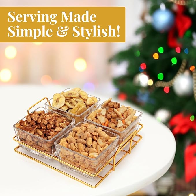 Nuts gift Basket Luxurious and Elegant 4 Sectional Premium Reusable Glass Tray, Perfect Holiday Food Gift Basket for Everyday Gifting
