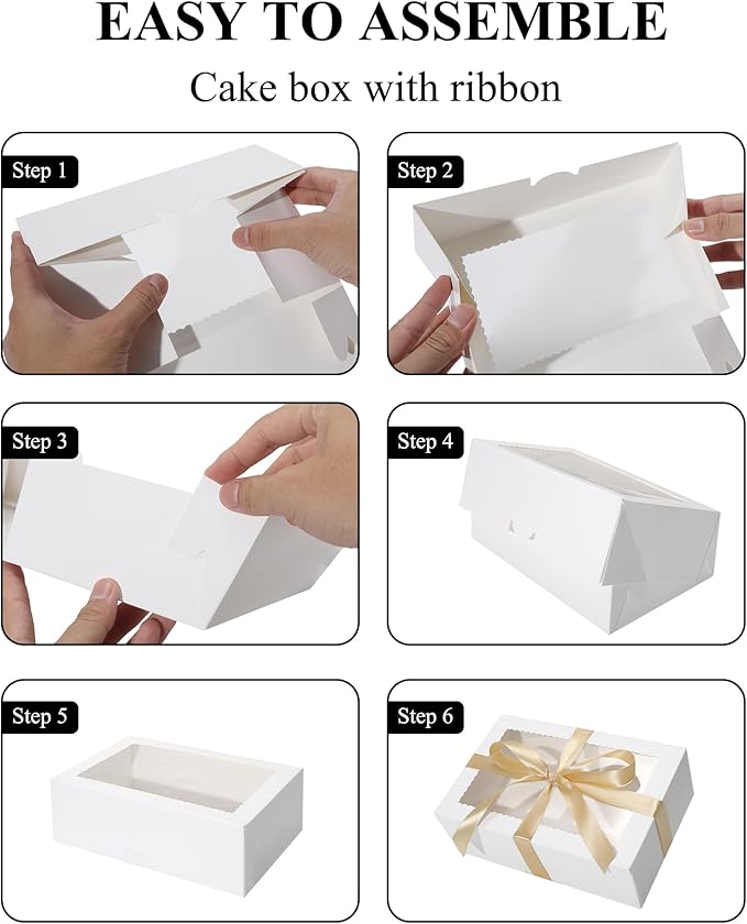 COTOPHER 30Pcs Cookie Boxes with Ribbons, 9x6x3 Inch Bakery Boxes with Window, White Treat Containers for Pastries, Chocolate Covered Strawberries, Dessert, Easter Candy, Muffins, Donuts