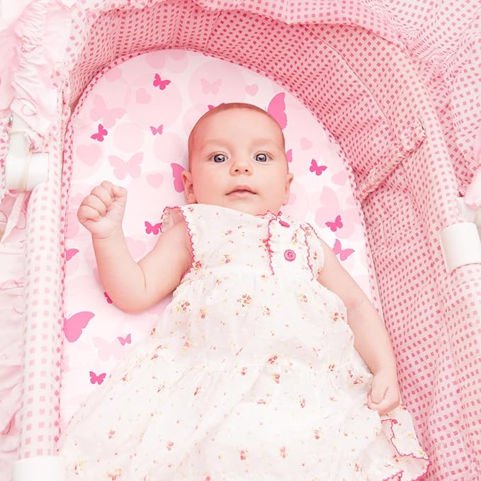 Gllquen Baby Bassinet Sheets 4 Pack, Breathable Cozy Fitted Mattress Sheet, Elastic Travel Crib Fashionable Floral Pattern, Standard Cradle Safe Sheets for Baby Boys Girls 32"x16" (Butterfly)