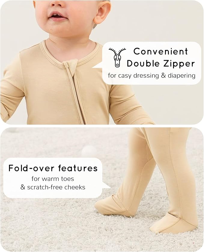 Footless Pajamas Baby Boy Girls, Viscose from Bamboo Baby Pajamas, Two Way Zipper Sleepers, Newborn Pjs