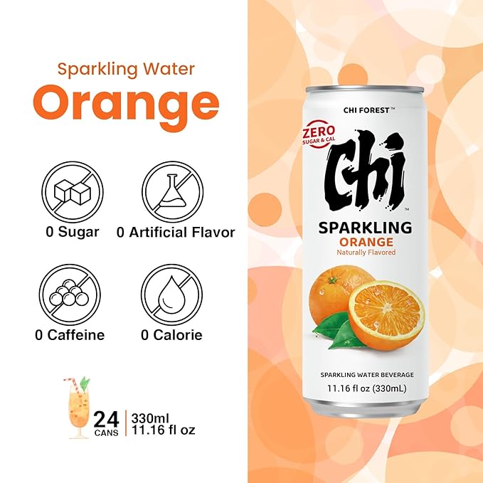 CHI FOREST Orange sparkling water, 0 Sugar 0 Carolies, 11.15 oz* 24 cans