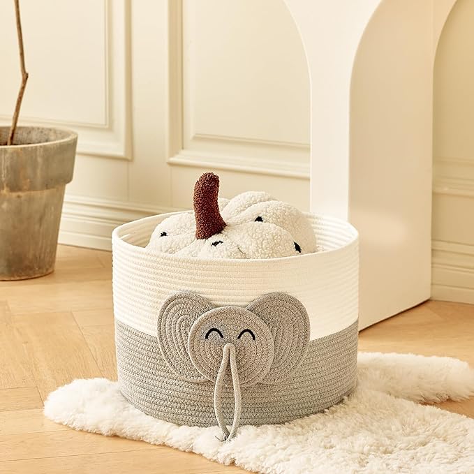 Large Baby Cute Storage Basket for Organizing -Elephant White & Grey 15""x15""x11"", 2024282319065