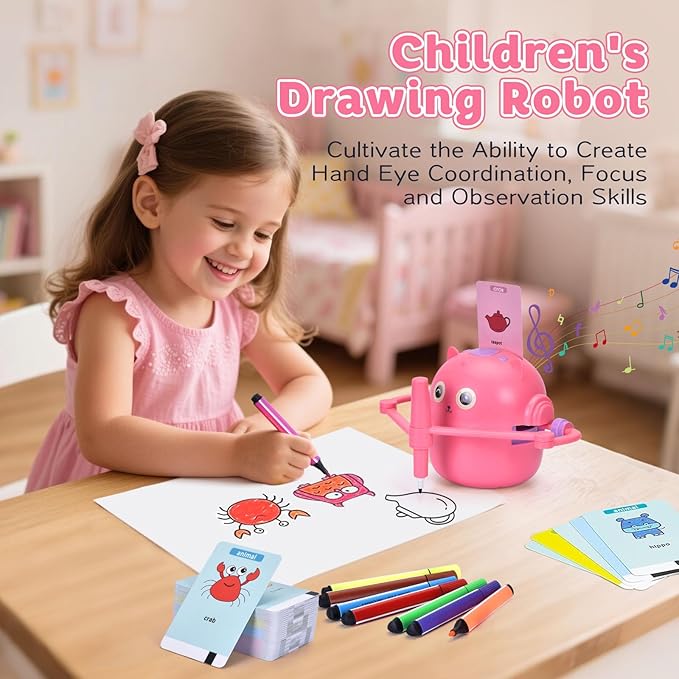 Smart Drawing Robot for Kids with 100 Cards – Voice-Activated Educational Art & Creativity Toy, Montessori Learning Machine for Boys & Girls Ages 3-9 for Toddlers & Children (Pink)