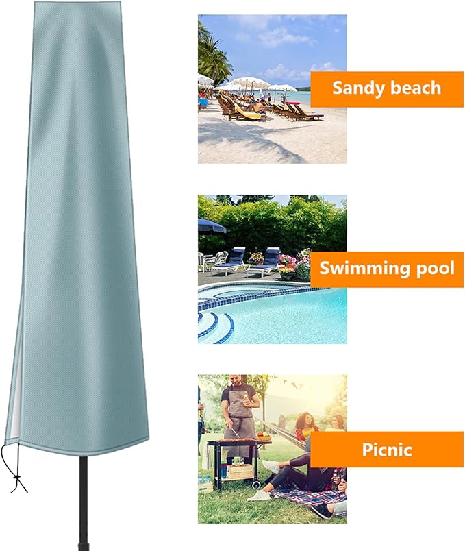 OKPOW Umbrella Covers for Outdoor Umbrellas - Small Patio Umbrella Cover for 6 ft to 9 ft Outdoor Table Umbrella - Waterproof Windproof Anti-UV Garden Parasol Covers, Grey