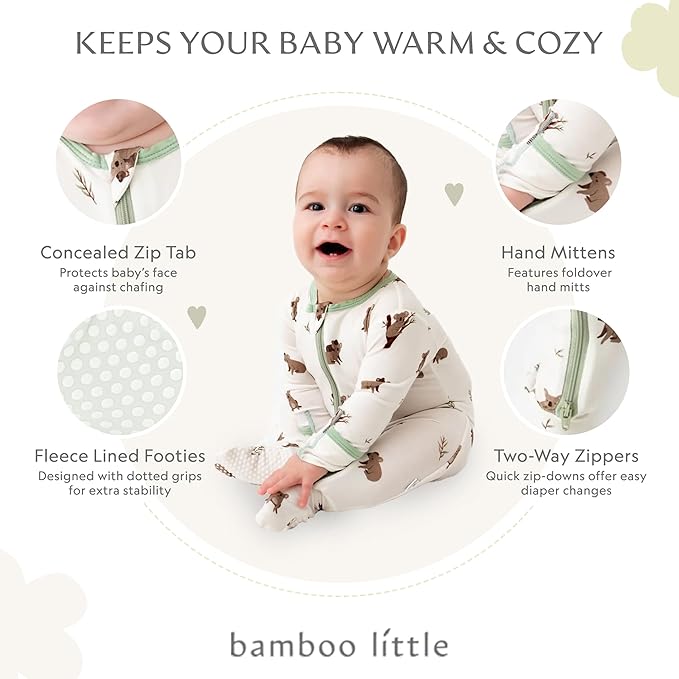 Bamboo Little Soft Baby Footie Pajamas, Baby Clothes, Newborn Sleepers, 95% Viscose and 5% Spandex, 0-24 Months
