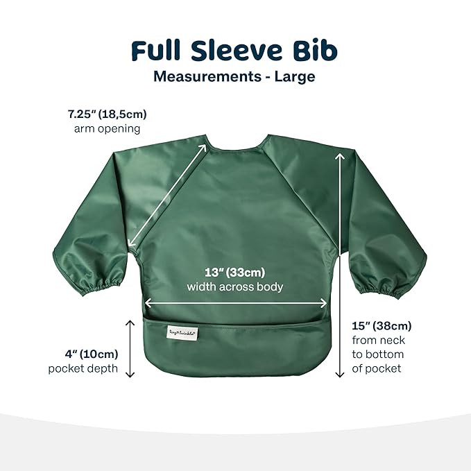 Tiny Twinkle Mess Proof Baby Bibs, 2pk Waterproof Smock Baby Bibs for Eating, Machine Washable Long Sleeve Bibs, Baby Led Weaning, Toddler Bibs, BLW Supplies(Slate Olive, Large 2-4 Years)