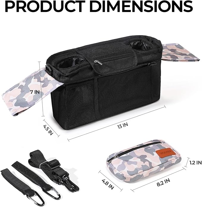 Universal Stroller Organizer with Cup Holder & Detachable Wristlet Large Baby Stroller Bag for Mom, Uppababy, Baby Jogger, Britax, BOB & Umbrella Strollers (Multicolor)