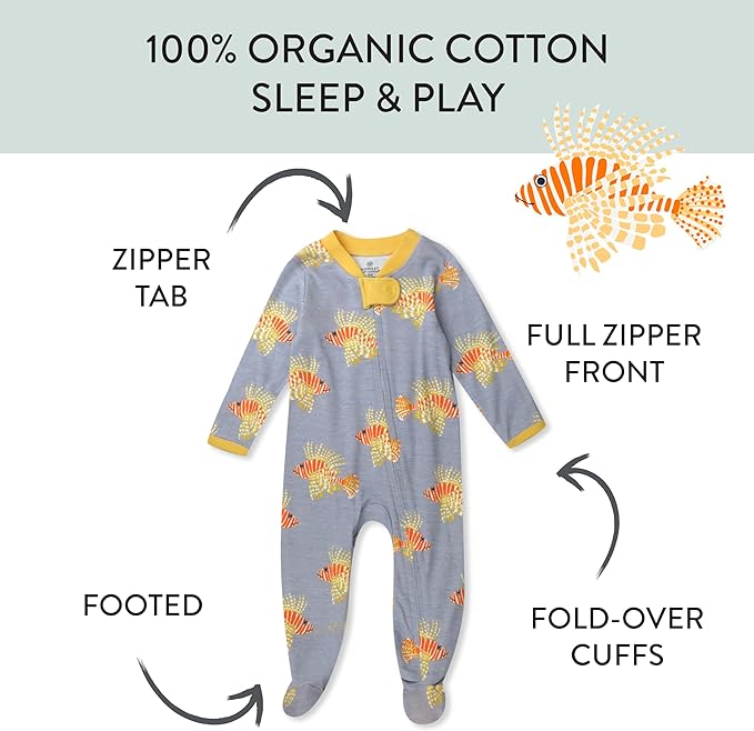 HonestBaby Sleep & Play Footed One-piece Pajama Sleeper 100% Organic Cotton, Baby Boys