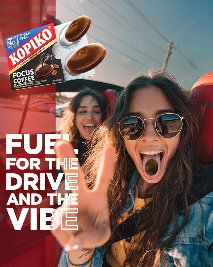 Kopiko Focus Coffee Candy – Have 80mg Caffeine per 2 Pieces for Energy & Mental Focus – Sugar-Free Hard Candy with Real Indonesian Coffee Extract (6 Pack w/4 Candies Each)
