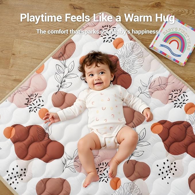 Bunnikins & Clover Baby Play Mats for Floor, 71"x59" Thicken Soft Play Mat, Foldable and Non Slip One-Piece Crawling Mat, Machine Washable Foam Play Mat for Baby, Toddlers Infants, Tummy Time