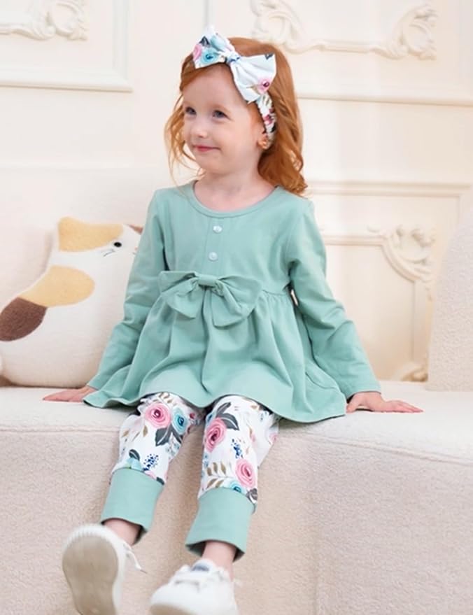 oklady Toddler Baby Girl Clothes Solid Color Ruffle Tops Floral Pants with Headband Fall Winter Cute Girl Outfits