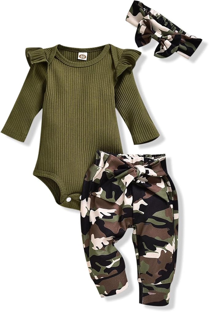 Aalizzwell Preemie Newborn Infant Baby Girls Clothes Ribbed Romper Bodysuit Pants Set Fall Winter Outfits