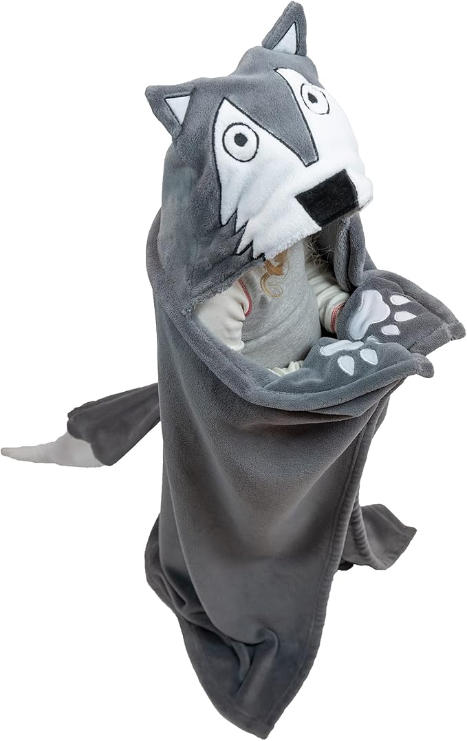 Lazy One Wearable Hooded Blanket for Kids, Animal Hooded Blanket (Wolf)