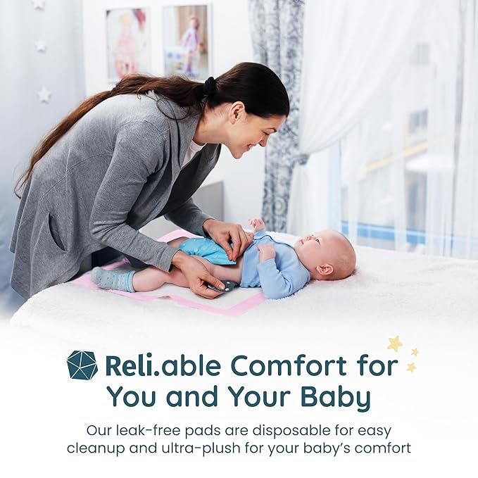Reli. Disposable Changing Pads for Baby (110 Pack) | Disposable Diaper Changing Pads, 13" x 18" | Super Absorbent, Leak-Proof Liners | Waterproof, Quick Dry Underpads (Pink/White)
