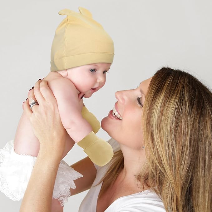 Toulite 10 Set Newborn Baby Socks Hat and Mittens Soft Ankle Sock Newborn Beanie Mitten for Boys Girls Infant