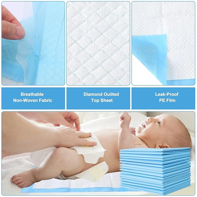 100 Pack Disposable Changing Pads, 17 X 13 Inch Disposable Pads for Baby, Waterproof Diaper Changing Pad, Leak-Proof Breathable Underpads, Table Protector Mat, Baby Underpads Liner,Ultra Absorbent