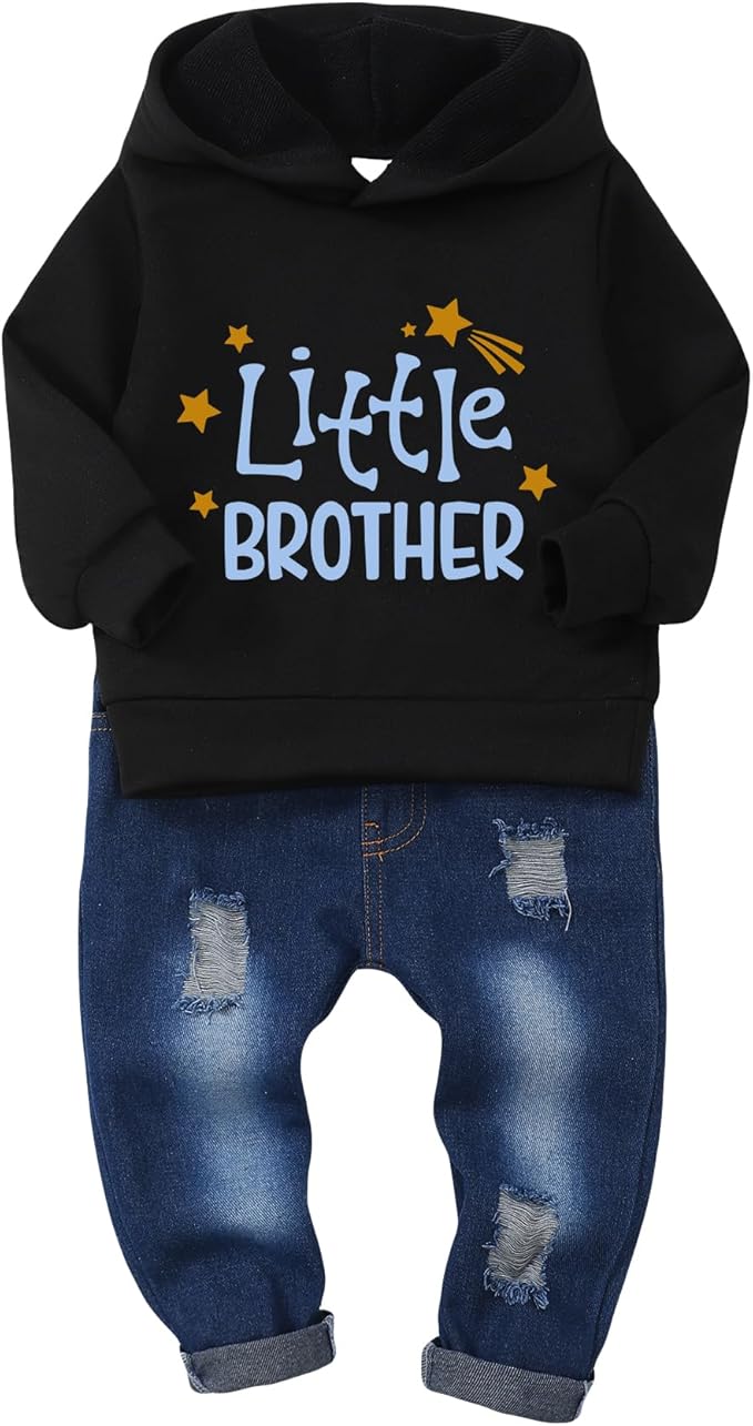 NZRVAWS Baby Boy Clothes Toddler Boy Outfit 2 3 4T 6 12 18 24 Month Fall Winter Hoodie Ripped Jeans Clothing