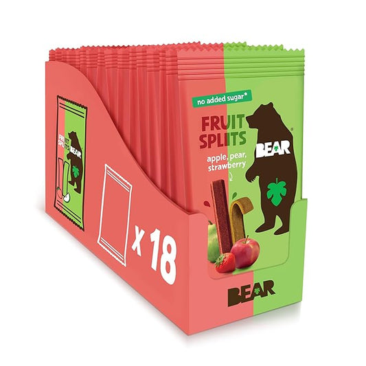 BEAR Real Fruit Snack Splits - Gluten Free, Vegan, and Non-GMO - Apple and Strawberry – Healthy School And Lunch Snacks For Kids And Adults, 0.7 Ounce (Pack of 18)