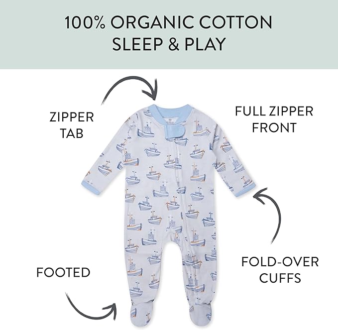 HonestBaby Sleep & Play Footed One-piece Pajama Sleeper 100% Organic Cotton, Baby Boys