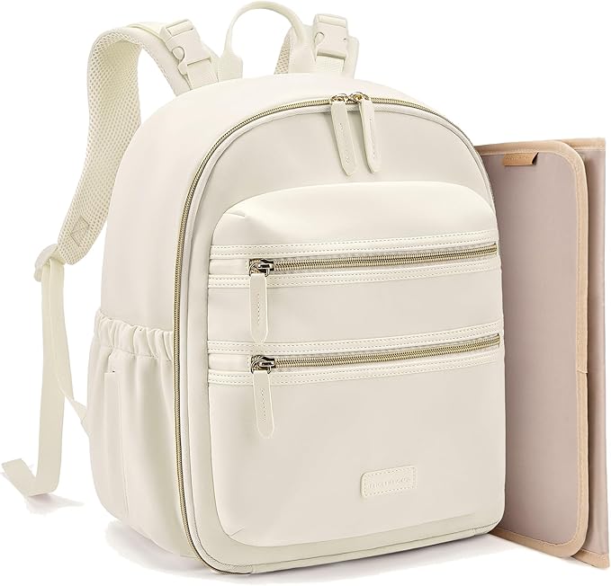 mommore Neoprene Diaper Bag Backpack Small Baby Bag Travel Mini Diaper Backpack for Newborn with Insulated Pockets (Beige)