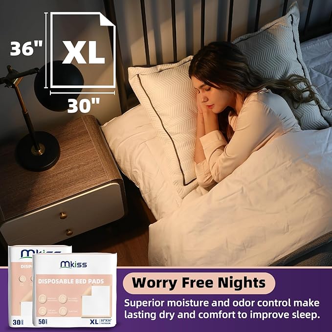 MKISS Bed Pads Disposable 30" x 36" [30 Count] Heavy Duty Absorbent Adults Incontinence Underpad, XL Chuck Pads Leakproof, Extra Large Puppy Training Pee Pad, Waterproof Baby Changing Pad