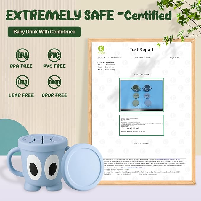 Silicone Snack Cups Food Container for Toddlers and Babies, Spill Proof Training Cup with Snack Cup Lid & Dust Proof Lid, Comes with a toy strap, Without BPA, Lead, or Phthalates (Ether & Sage)