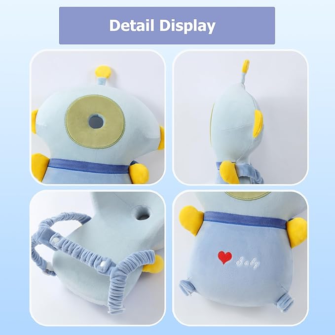 JunNeng Baby Head Protector Backpack Memory Foam, 3-Sided Fall Head Safety Protection, Blue Astronaut