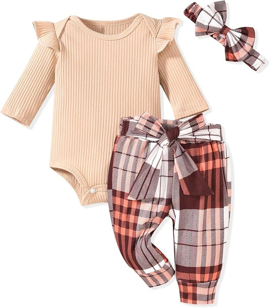 Aalizzwell Preemie Newborn Infant Baby Girls Clothes Ribbed Romper Bodysuit Pants Set Fall Winter Outfits
