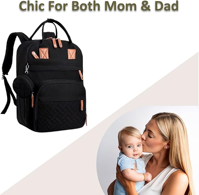 Baby Diaper Bag Backpack - Large Bag for Boys & Girls, with Changing Pad & Pacifier Case, Large Capacity with Insulated Pockets, Waterproof, with Stroller Straps, Unisex - Black