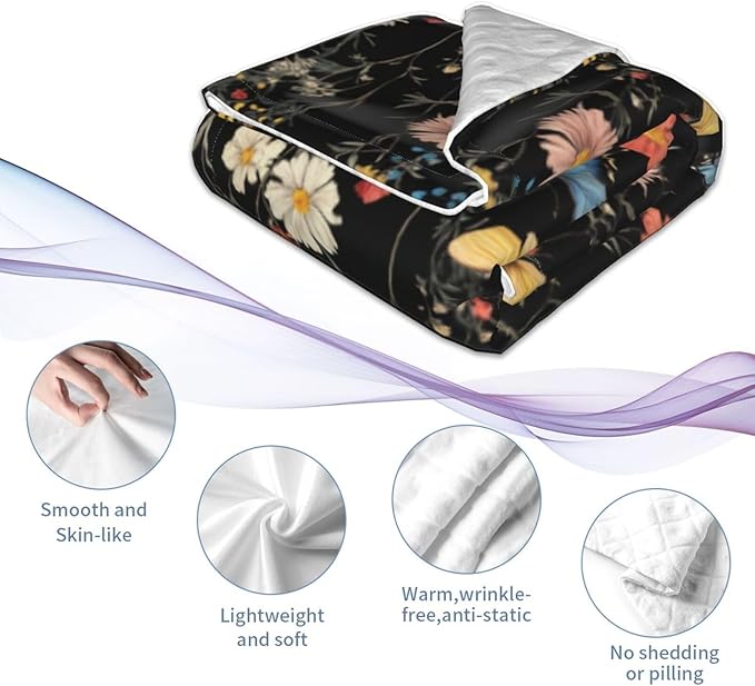 Baby Blanket Wildflower Botanical Butterfly Flower for Boy Girl Newborn 30x40 Inch Toddler Infant Nursery Throw Blankets Double Layer Comfy Soft Plush Stroller Crib Quilt