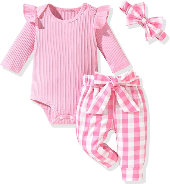 Aalizzwell Preemie Newborn Infant Baby Girls Clothes Ribbed Romper Bodysuit Pants Set Fall Winter Outfits