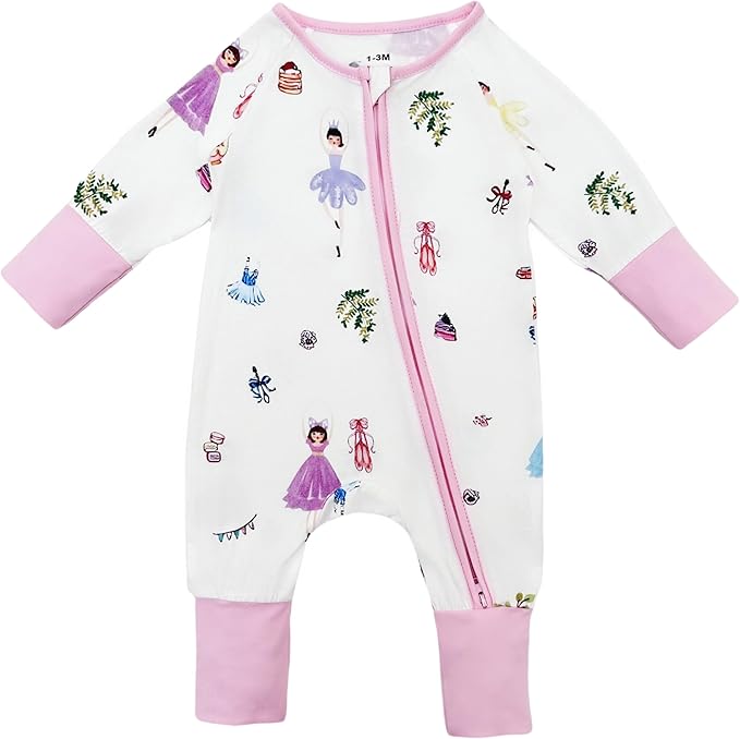 Bow Dream Bamboo Rayon Baby Boy Romper Footed Long Sleeve Footies Newborn Girl Clothes Footless with Zipper and Mitten Cuffs