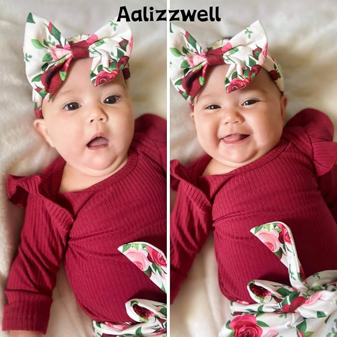 Aalizzwell Preemie Newborn Infant Baby Girls Clothes Ribbed Romper Bodysuit Pants Set Fall Winter Outfits