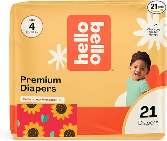 Hello Bello Diapers, Size 4 (22-37 lbs) Flower Child, 21 Count of Premium Disposable Baby Diapers, Hypoallergenic with Soft, Cloth-Like Feel