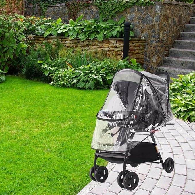 Stroller Rain Cover, Baby Travel Weather Shield Transparent Stroller Poncho Waterproof Windproof Protection Breathable Zipper Window Design Protect from Sun Dust Snow Small Medium Carts