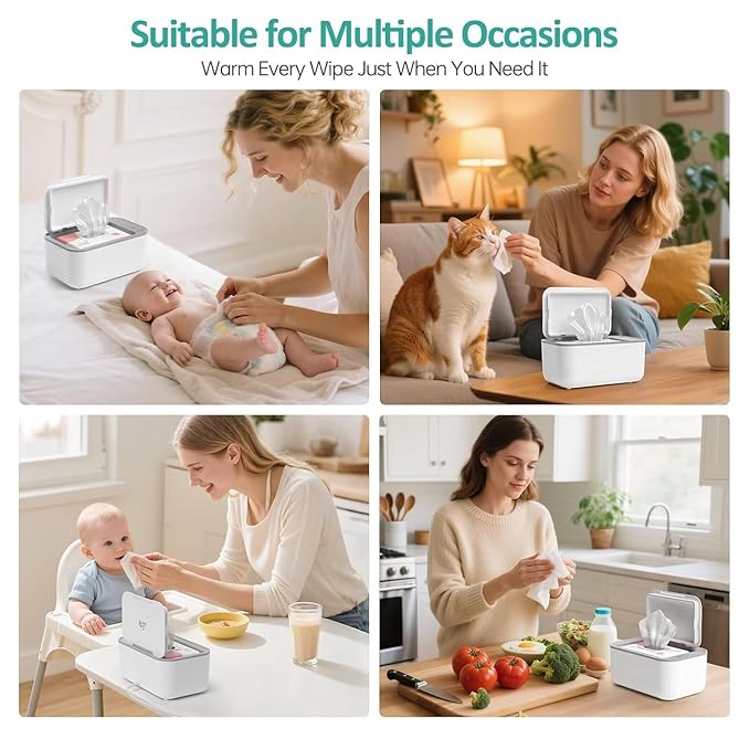 Baby Wipe Warmer, Wipe Warmer and Baby Wet Wipes Dispenser, Smart Precise Temperature Control Large Capacity Evenly Overall Heating Silence, Wipes Warmer for Babies Portable Wipe Warmer (White)