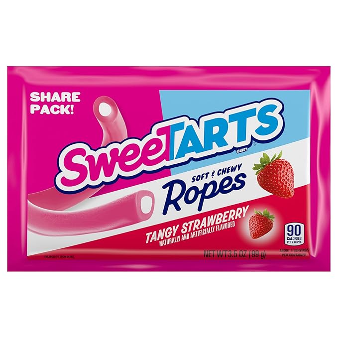 SweeTARTS Ropes, Candy, Tangy Strawberry, Soft and Chewy, 3.5 oz (Pack of 12)