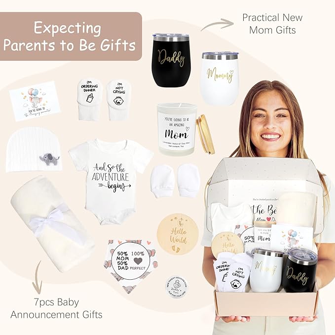 New Mom Gifts for Women, Luxury Pregnancy Gift for New Parents Gender Reveal Gifts Elephant Baby Sets w/Mom Dad Tumbler Baby Essentials for First Time Moms, Expecting Parents to Be, Baby Shower…