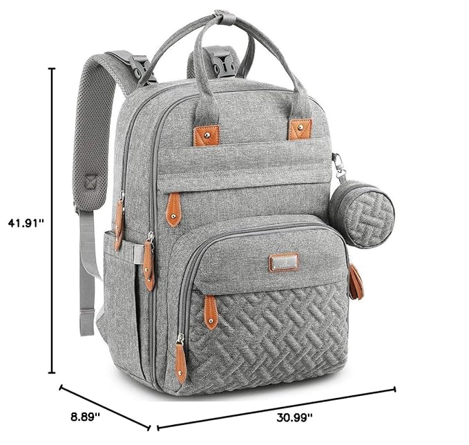 BabbleRoo Diaper Bag Backpack - Baby Essentials Travel Tote - Multi Function Water Resistant Diaper Bag, Travel Essentials Baby Bag with Changing Pad, Stroller Straps & Pacifier Case - Light Gray