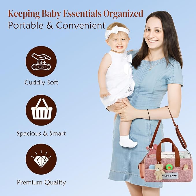 SMILEY BABY Nappy Caddy Organizer, Newborn Essentials & Car Diaper Caddy, Portable Nursery Storage Basket with Detachable Compartments, Baby Shower Gifts and Registry Must Haves for Boy or Girl